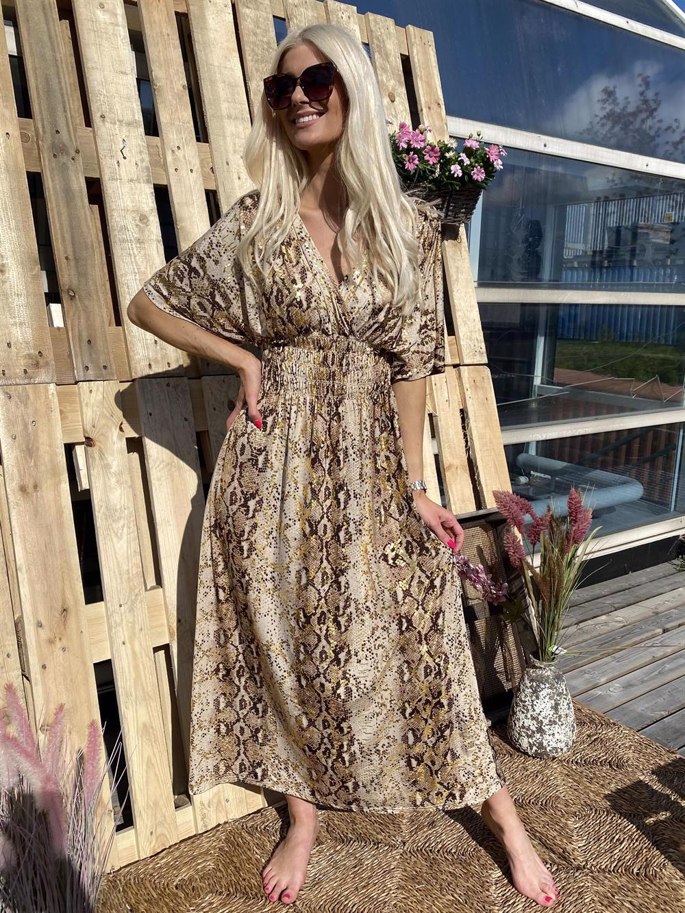 Pams - Lang elastisk kjole i krølfrit stof (bestseller)